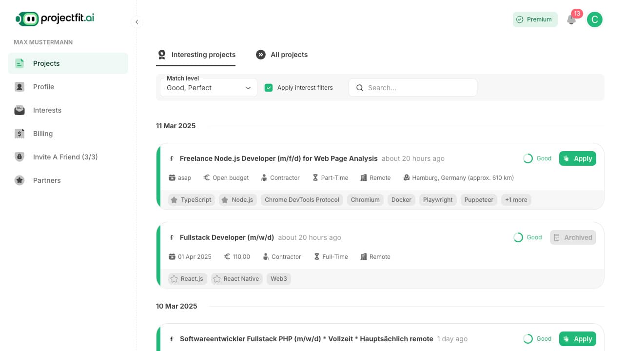 ProjectFit Dashboard